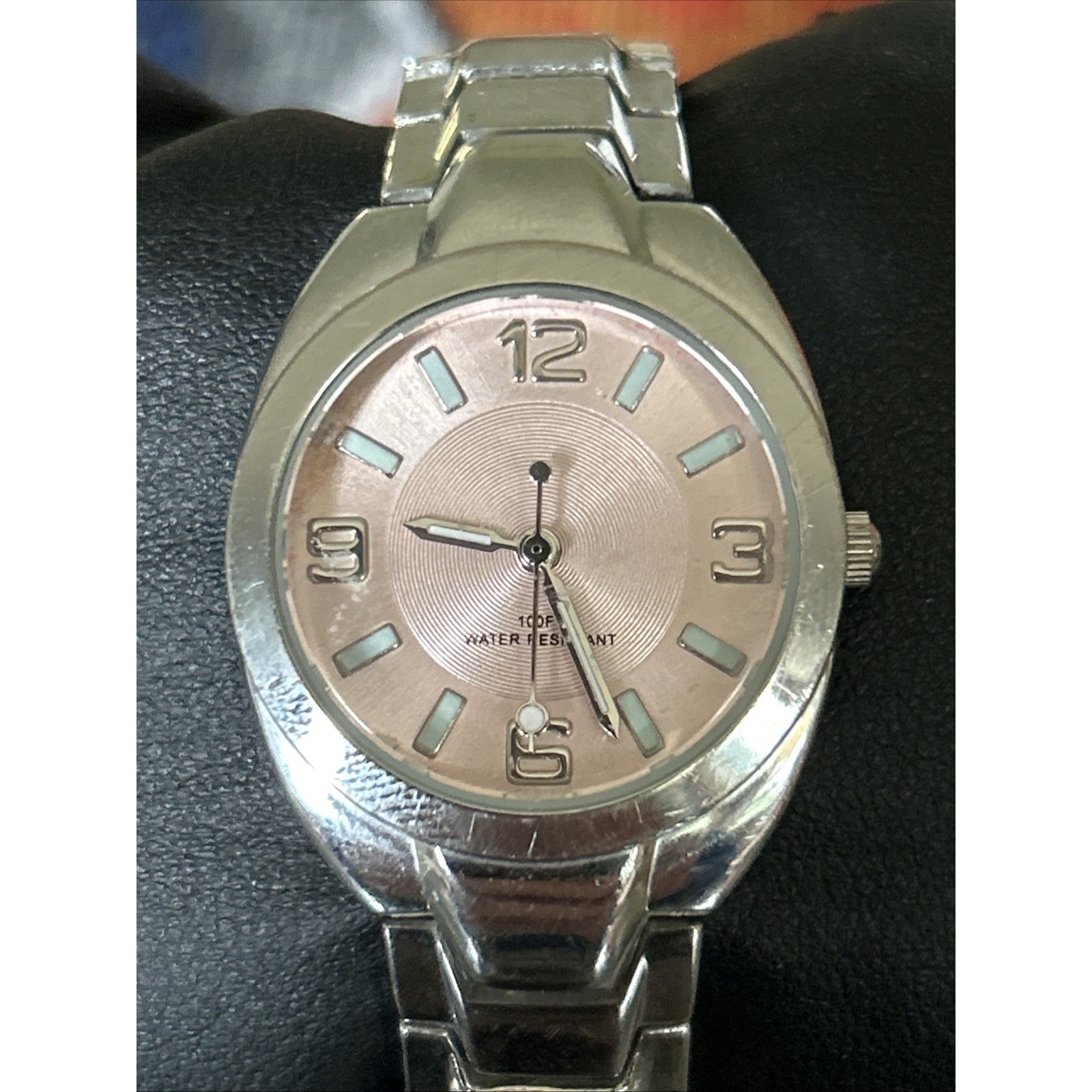 Silver Tone Pink Dial Womens Quartz Watch